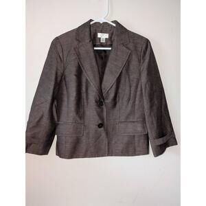 Ann Taylor Loft Petites Womens Bronze Jacket 6P 3/4 Sleeve Linen Blazer